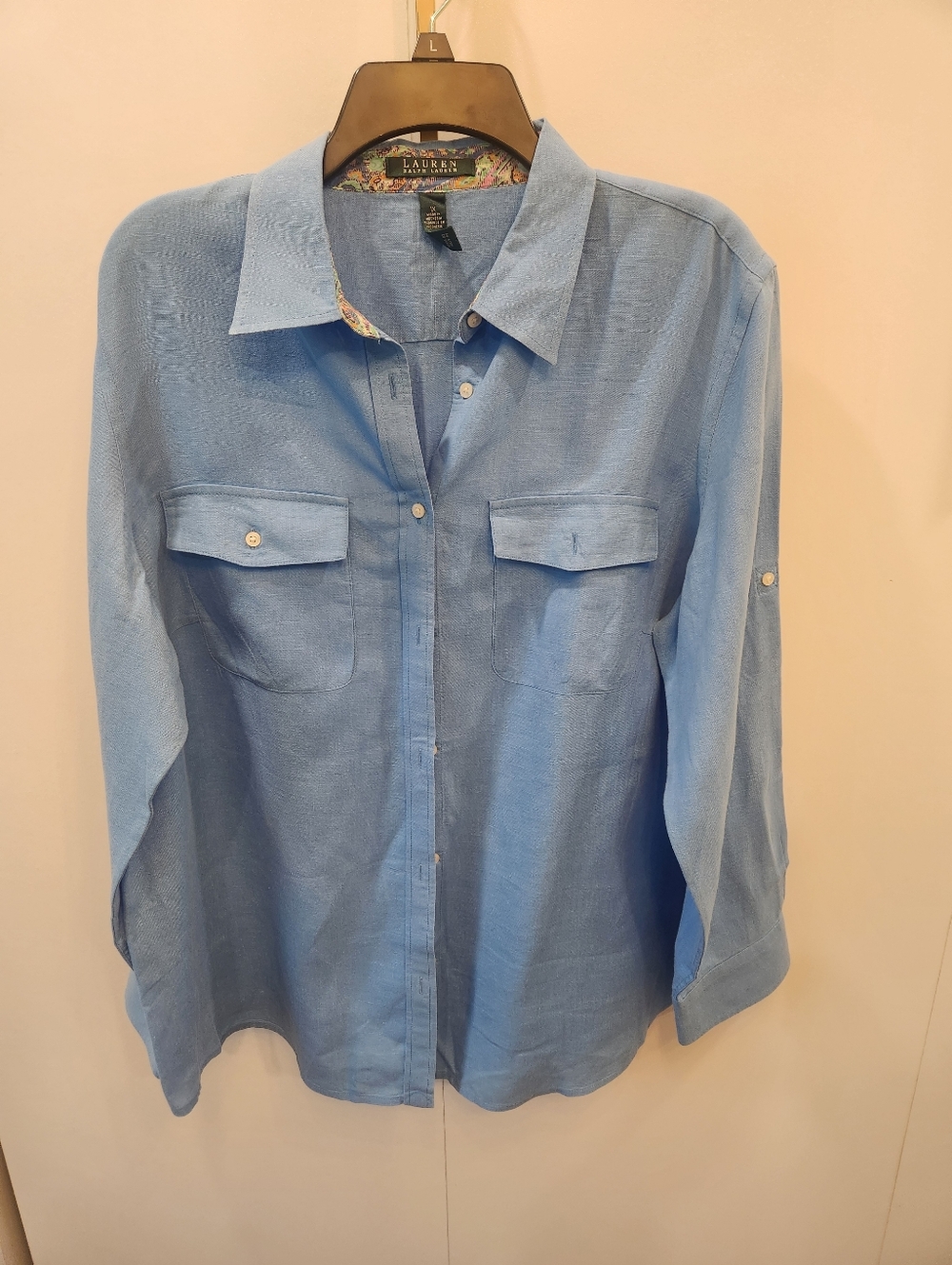 Lauren Ralph Lauren Light Blue Button-Down Linen Shirt
